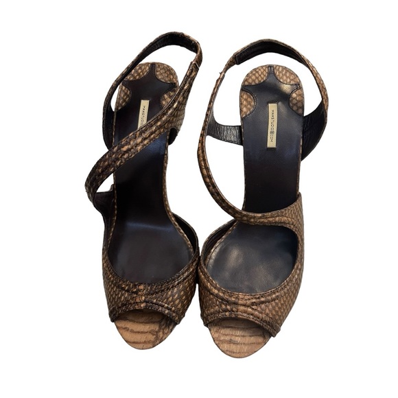Max Studio Brown Snakeskin Open Toe Heeled Sandals - Picture 8 of 8